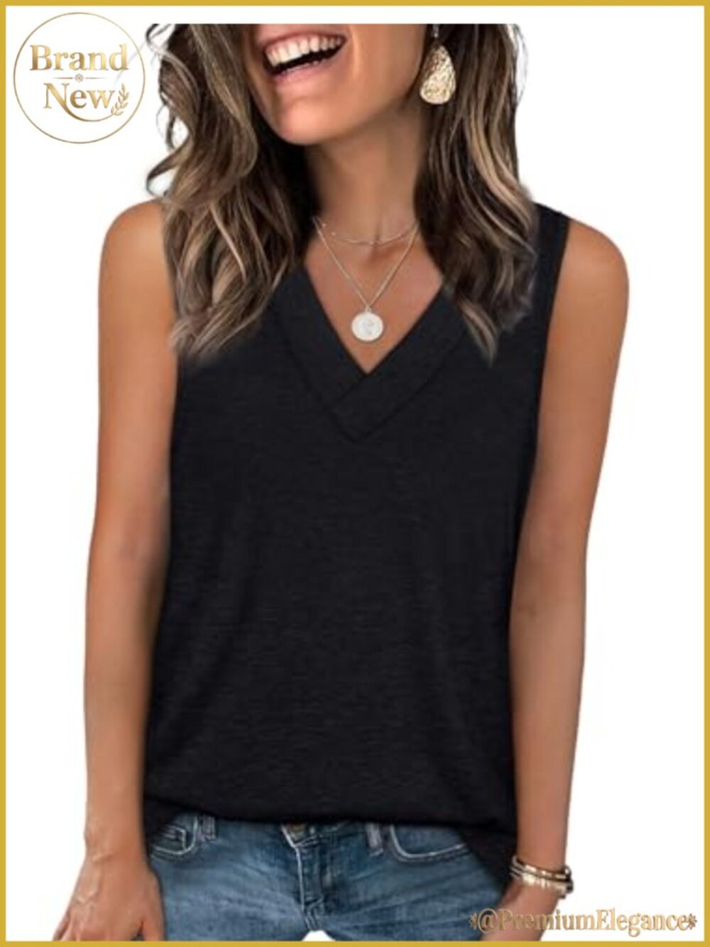 Womens V Neck Tank Top Sleeveless Summer Casual Basic Tee